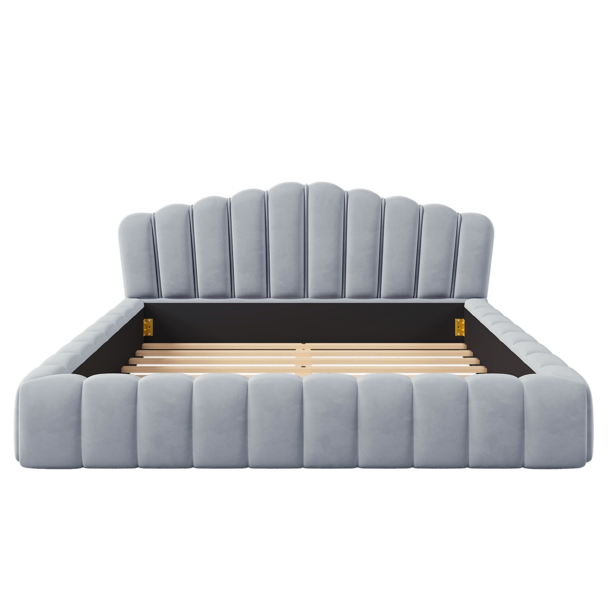 Roomfitters Velvet Queen Bed Frame with Shell Headboard