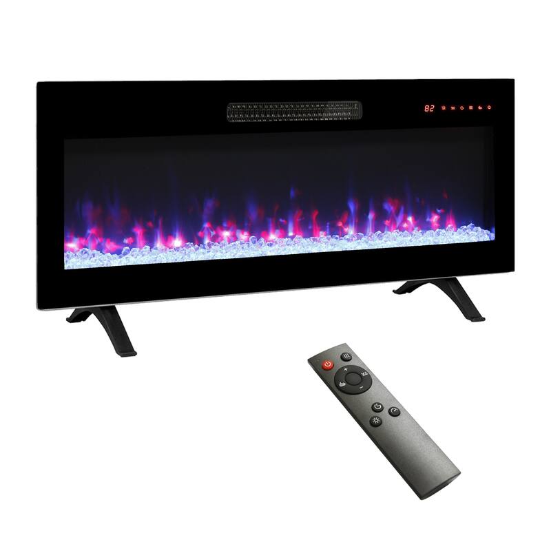 36-Inch Wall-Mounted Electric Fireplace, Ultra-Thin Design, 16 Flame Colors, and Remote Control with LED Heater - Antique Black