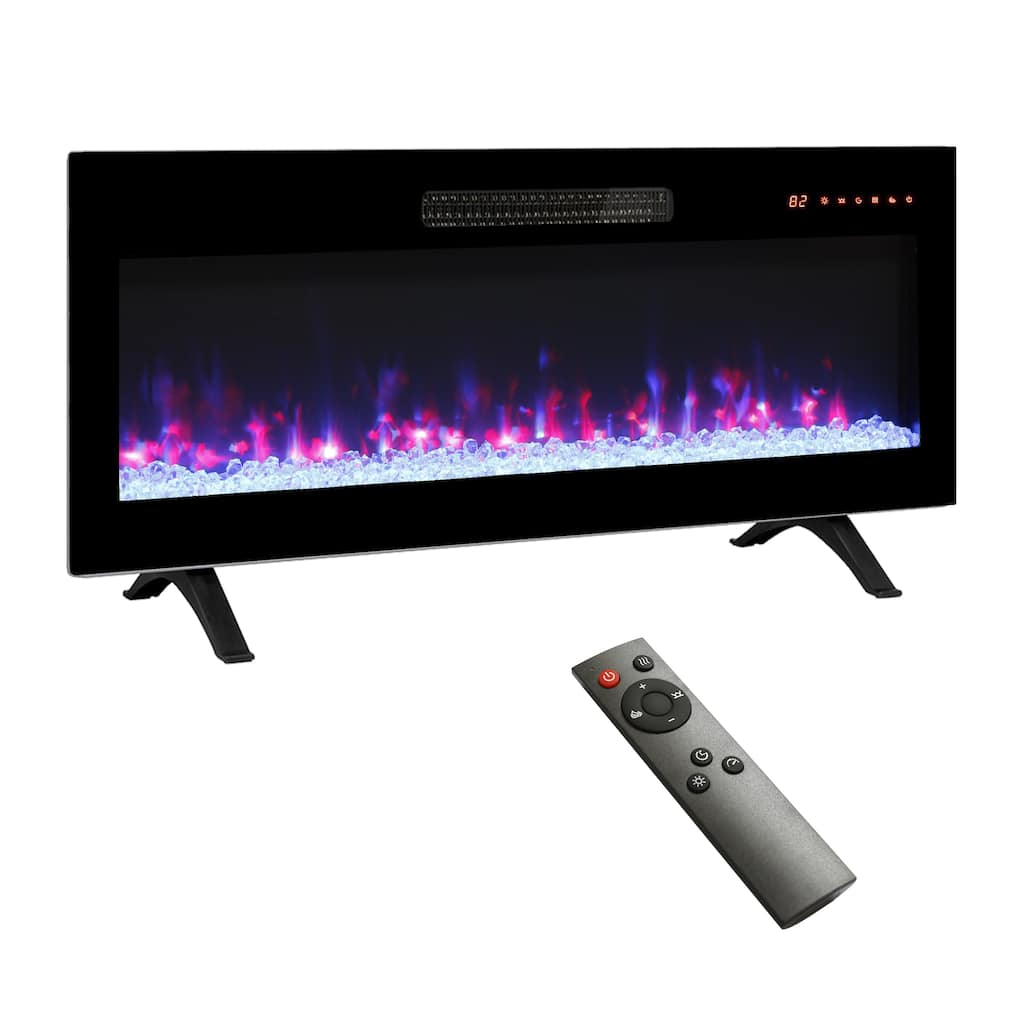 36 inch recessed ultra thin tempered glass front wall mounted electric fireplace with remote and multi color flame
