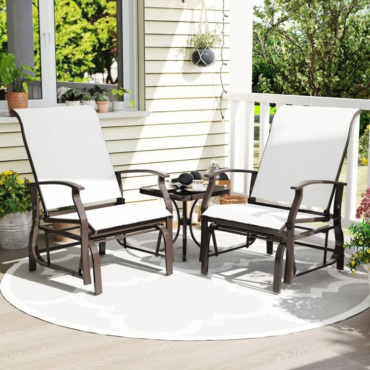 Fabric Metal Outdoor Glider Chairs Set of 2 Patio Set - 32" x 25.5" x 37"