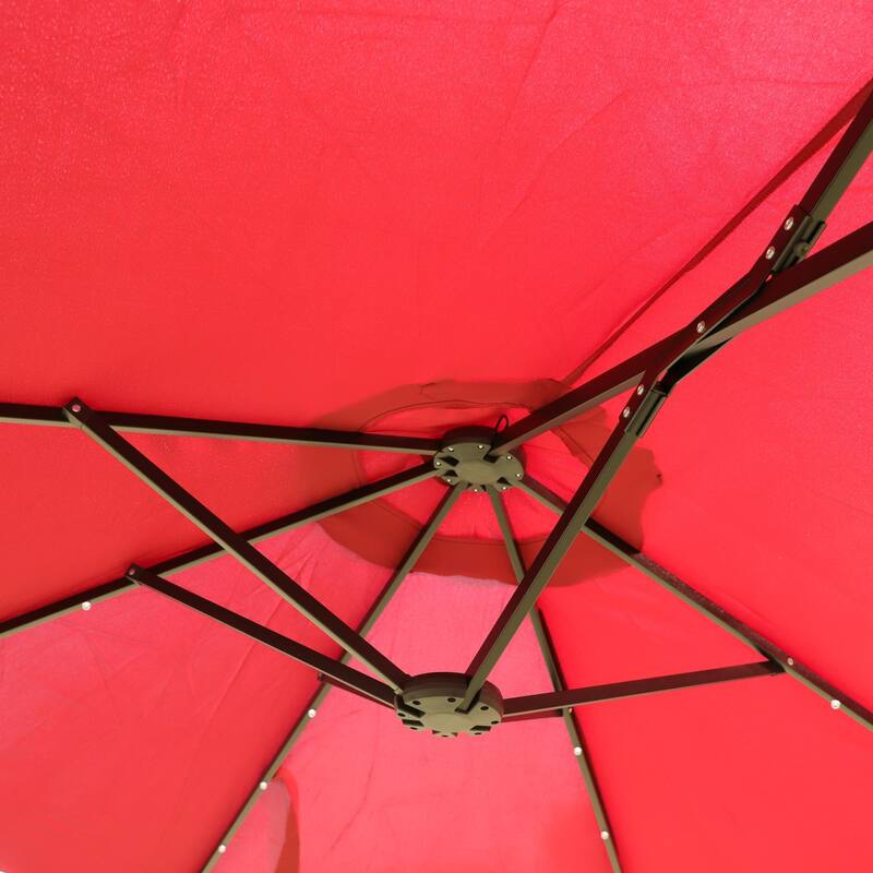 Large Double Sided Rectangular Outdoor Double Terrace Market Umbrella with Lights and Base