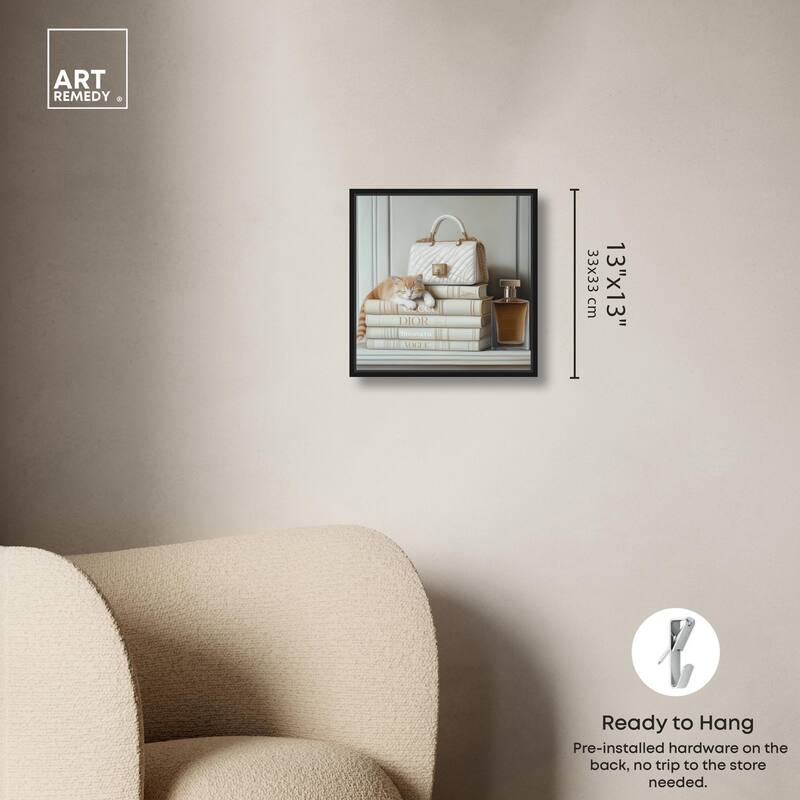 Ivory Books and Kitten Canvas by Art Remedy
