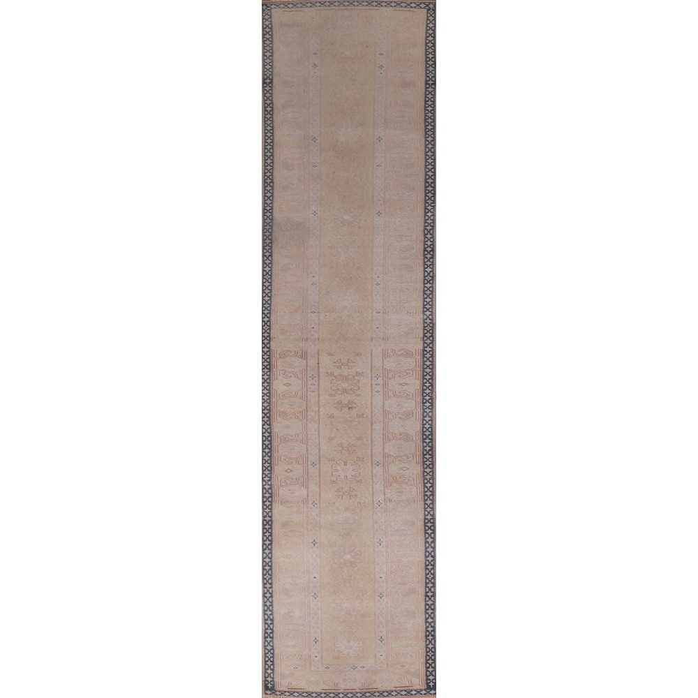 Hand Knotted Oriental 100% Wool Carpet Transitional Geometric Peach Oushak Runner Rug - 13' 8'' X 2' 4''