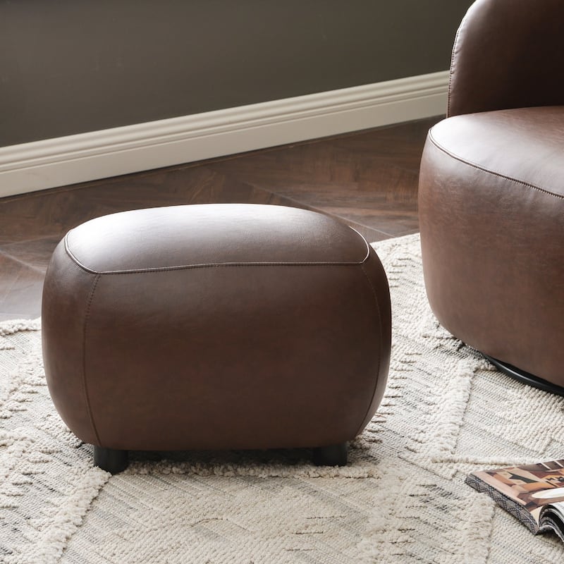 KINWELL 2-Piece Faux Leather Living Room Sets - 1 Swivel Accent Chair & 1 Ottoman Footrest