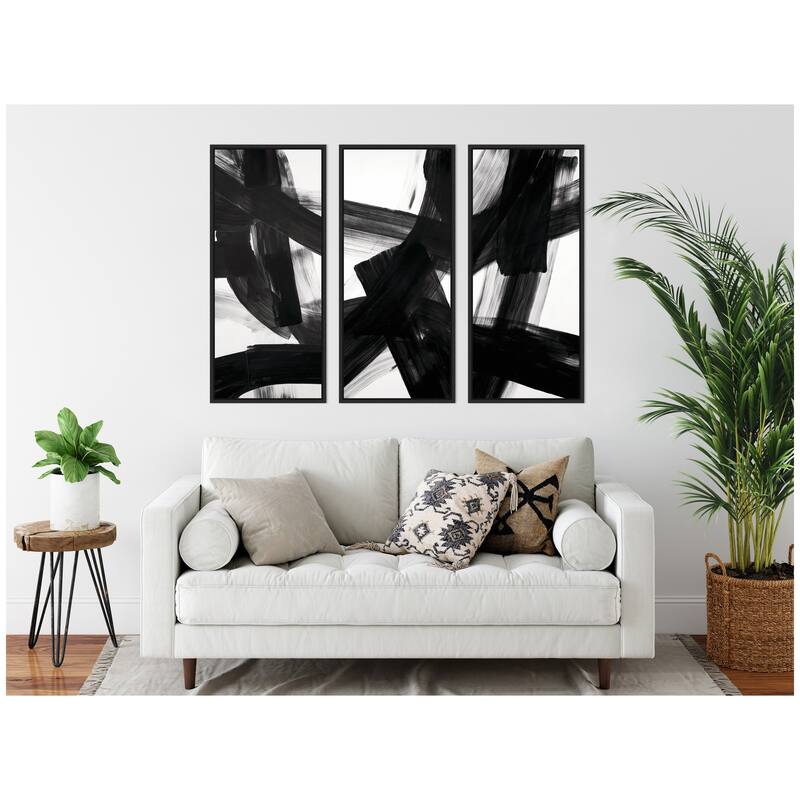 Kate and Laurel Black Mark No. 1, No. 2, & No. 3 3 Piece Framed Canvas Wall Art Set by Amy Lighthall