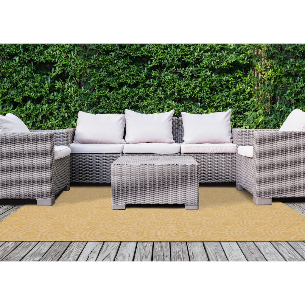 Brooke Collection - Yellow Cream Revesible Arches Indoor-Outdoor Area Rug