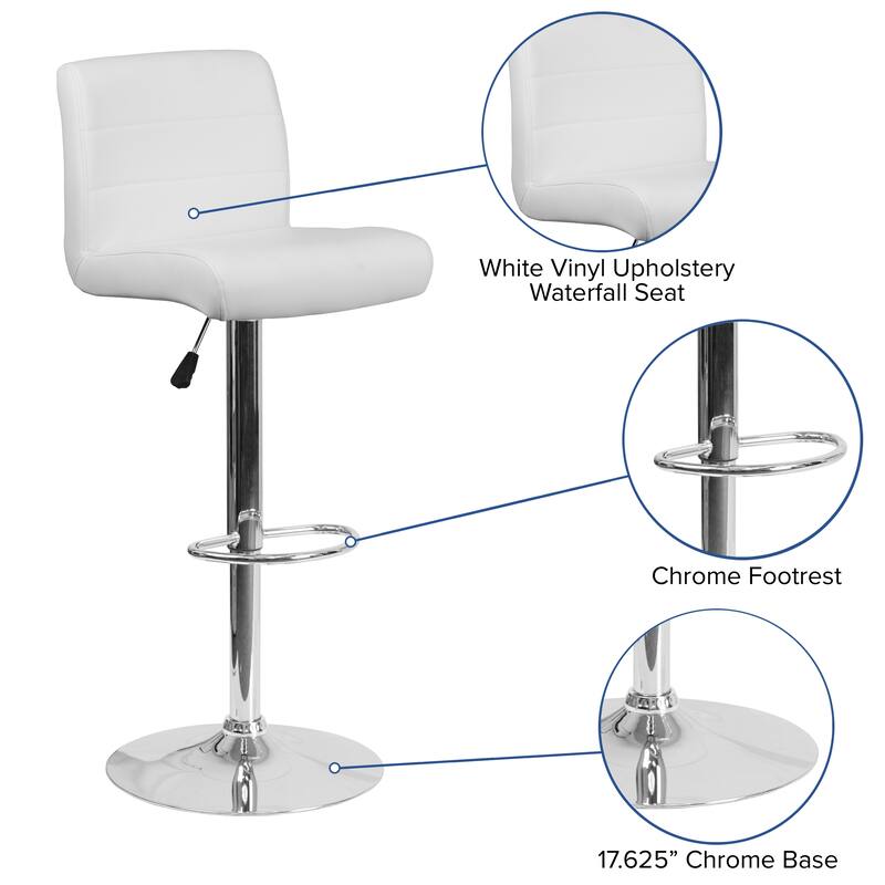 2 Pack Vinyl Adjustable Height Barstool with Rolled Seat and Chrome Base