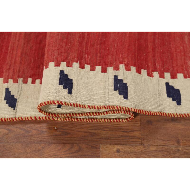 Red Kilim Qashqai Persian Vintage Area Rug Handmade Wool Carpet - 4'3"x 5'6"