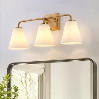 Brushed Brass 3-Light Bathroom Vanity Light Fixture with Milk White Glass Shade