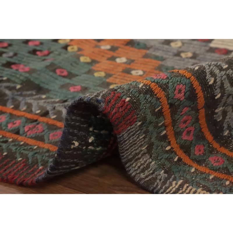 Hand Woven Oriental 100% Wool Carpet Southwestern Tribal Multi-Colored Kilim Area Rug - 8' 10'' X 5' 11''