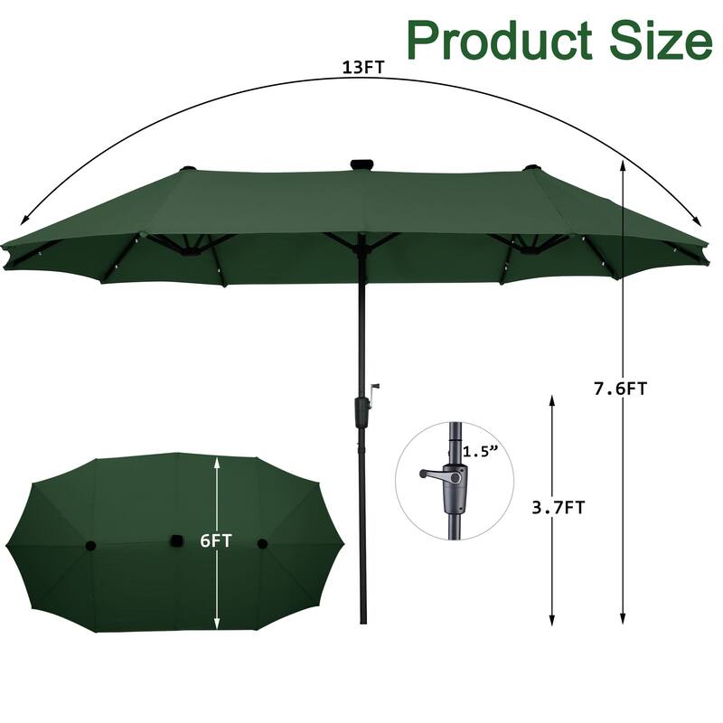 Ainfox 13ft Double-sided Patio Umbrella Solar LED Lighted Outdoor Martet Umbrella with Base