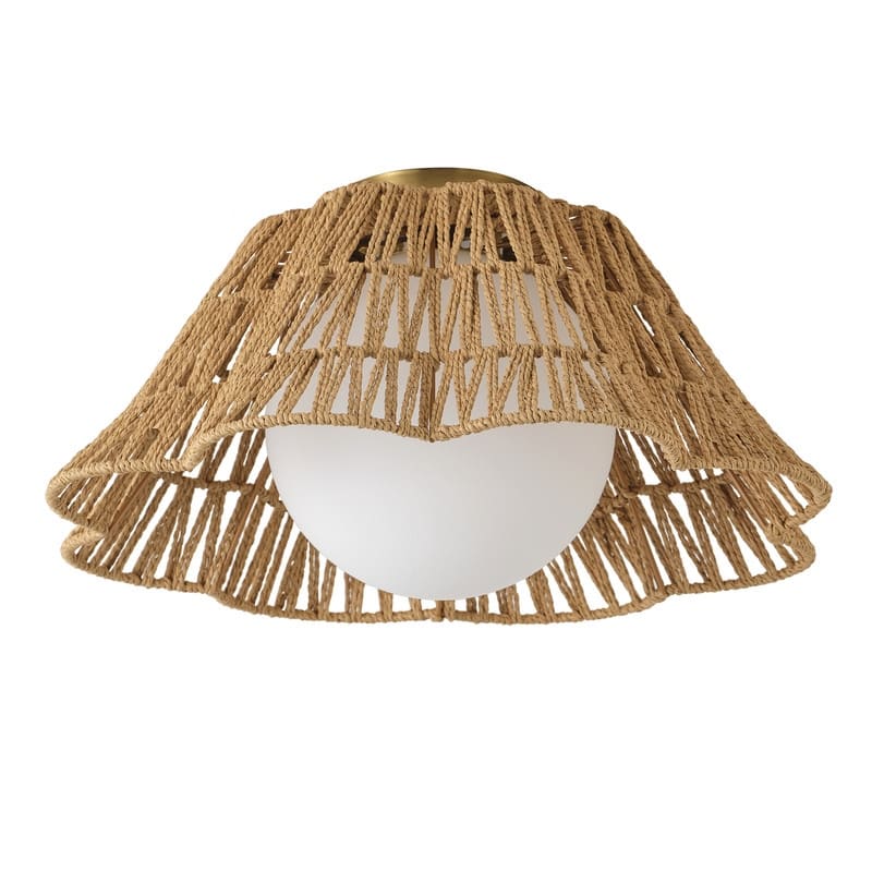 Boho Paper Rope Flush Mount Ceiling Light 1 Light Copper Finish with Woven Shade