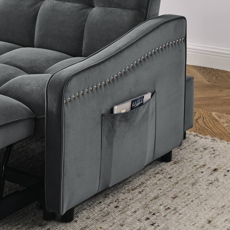 Convertible Sleeper Sofa Bed, Couch Settee with Adjsutable Back and 2 Pocket, Loveseat Sofa Bed with Pull-Out Bed