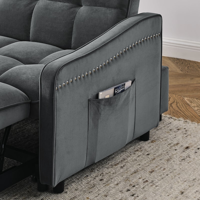 Mid-Century Modern Sofa Bed with USB Charging and Adjustable Backrest