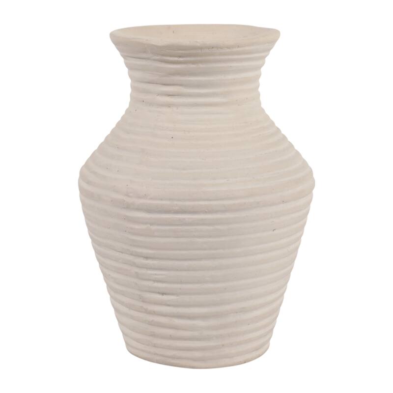 Sculptural Ribbed Paper Mache Table Vase - Stylish Tall Flower Vase