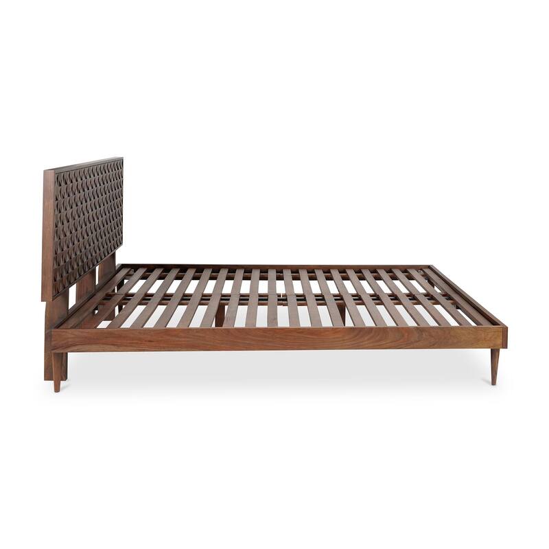 NADAAL STUDIOS Lennon, Queen Bed with Carved Headboard, Walnut