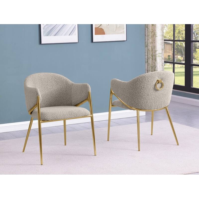 Best Quality Furniture Boucle Fabric Chrome Dining Chairs (Set of 2) - N/A - Gray w/Gold