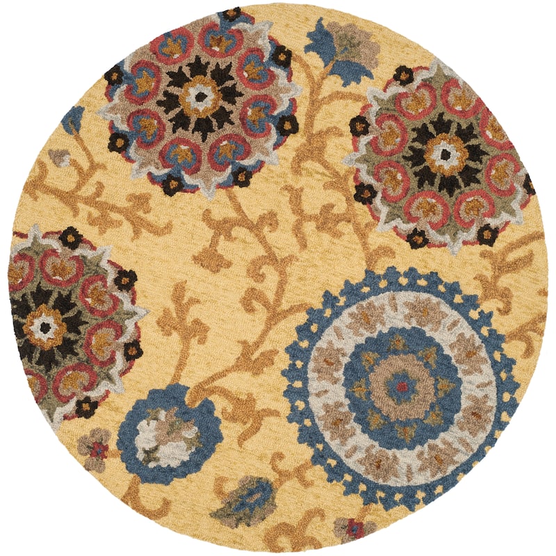 SAFAVIEH Handmade Blossom Maaret Modern Floral Wool Rug - 4' Round - Gold/Multi