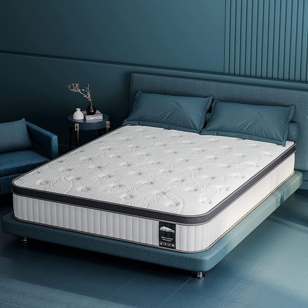 slide 2 of 7, 10 Inch Memory Foam and Pocket Spring Hybrid Euro Top Mattress, Mattress in a Box Full