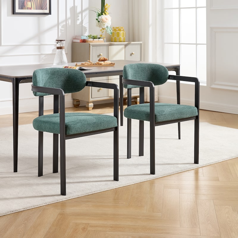 Modern Dining Room Chairs Set of 2, Mid-Century Upholstered Boucle Kitchen Dining Chairs With Black Metal Legs