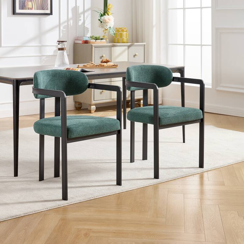 Modern Dining Room Chairs Set of 2, Mid-Century Upholstered Boucle Kitchen Dining Chairs with Black Metal Legs