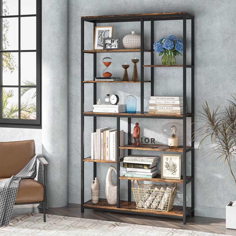 79 inches Tall Bookshelf Bookcase, Modern 8-Tier Staggered Bookcase