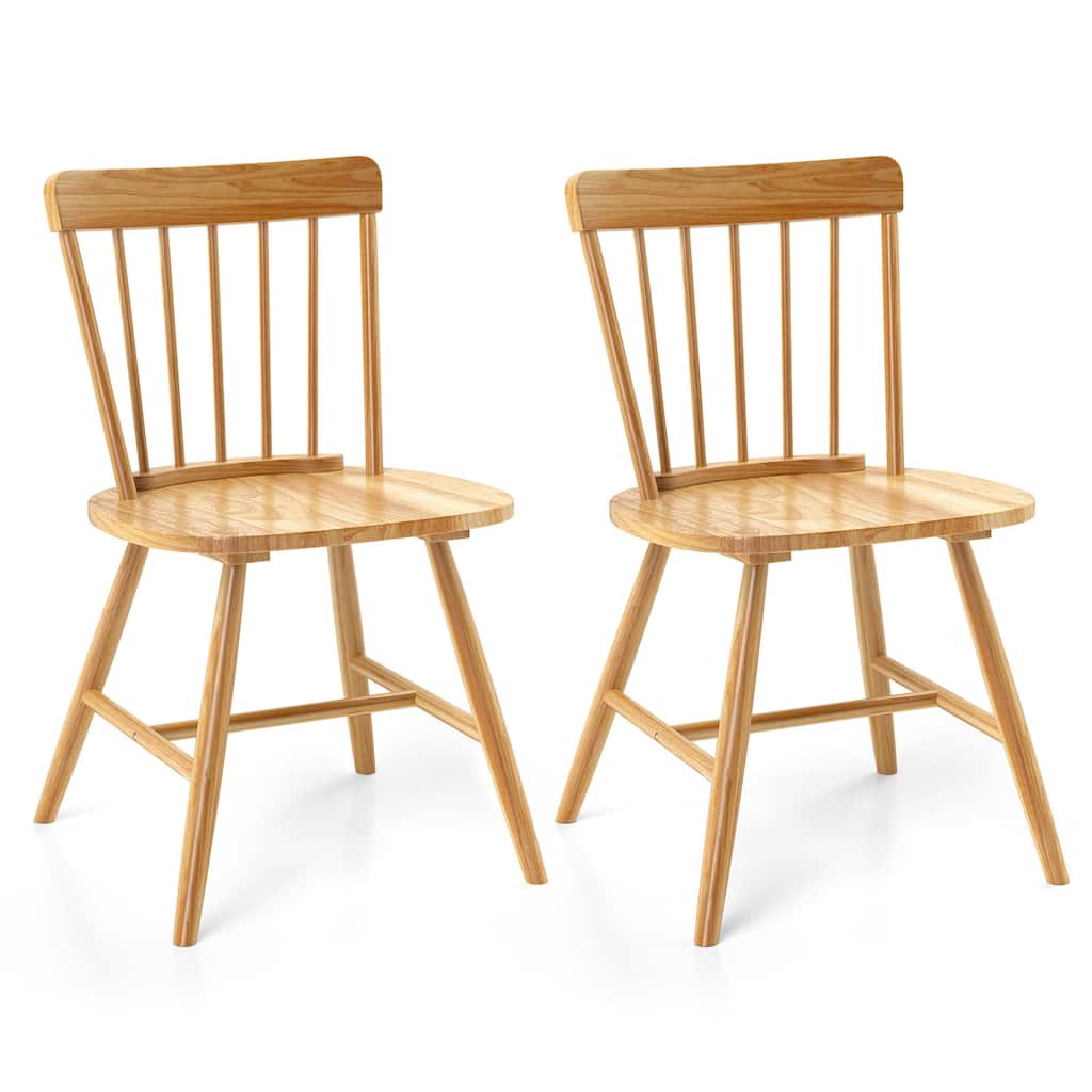 Set of 2 Solid Rubber Wood Dining Chairs with Ergonomic Back Wide Seat Compact for Small Spaces - 19.5" L x 19" W x 32" H