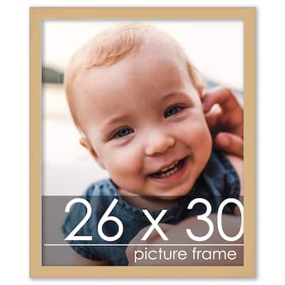 26x30 Traditional Natural Wood Picture Frame - UV Acrylic, Foam Board Backing, & Hanging Hardware Included!