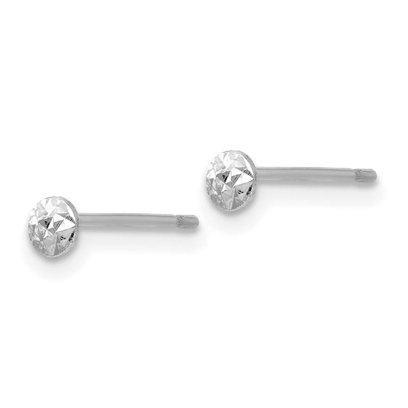 Curata 14k White Gold Diamond-Cut Small 3mm Puffed Button Post Earrings