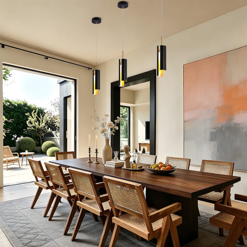 Black White 1-Light Modern Brass Gold LED Pendant Light Fixture for Kitchen Island - 3 x 3 x 14.3