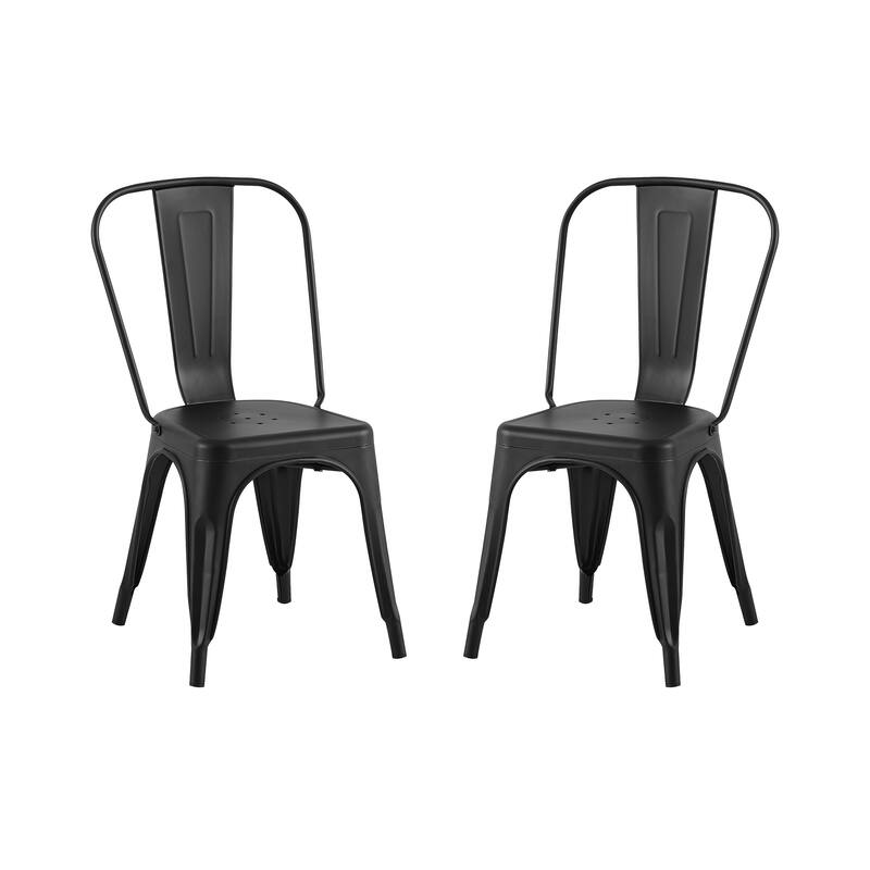 18" Modern Industrial Metal Stackable Matte Black Dining Chair, 2PCS - 18" W X 18" D X 33" H