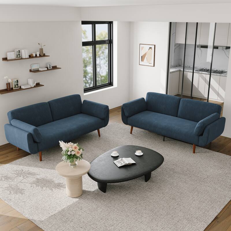 2 Set 73.5" W Upholstered Convertible Sleeper Sofa Bed with Pillows