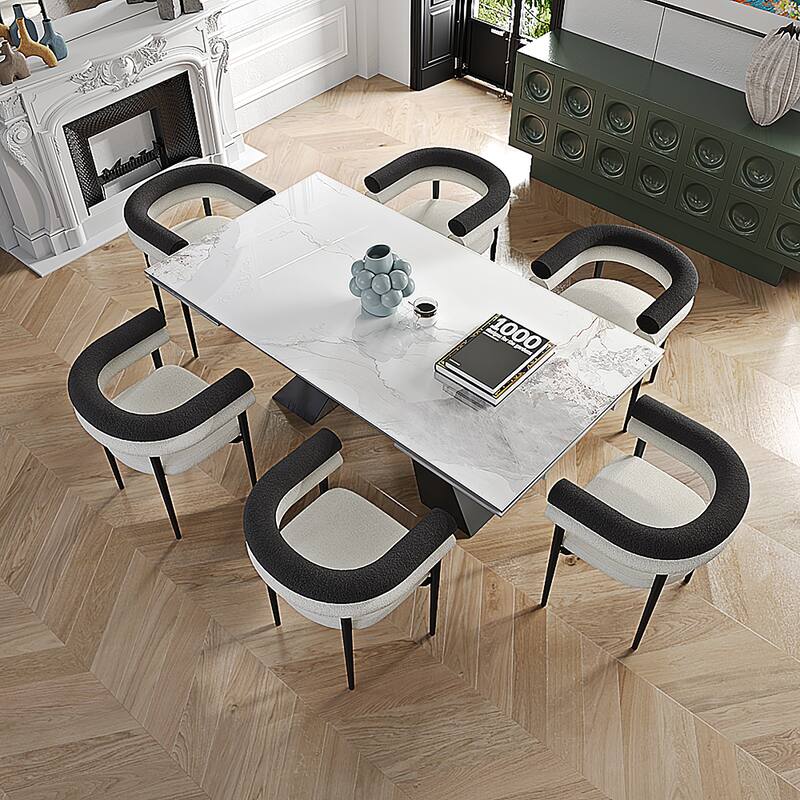 Modern Minimalist 6 - Person Sintered Stone Extendable Dining Set