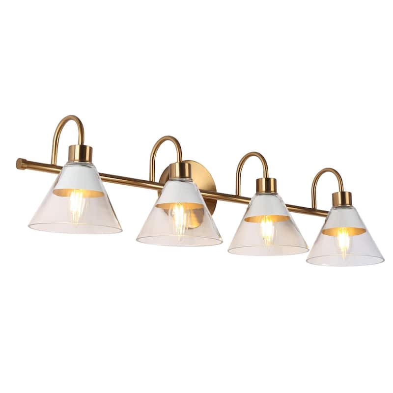 Seticy Modern Gold 4-Light Linear Glass White Bathroom Vanity Lights Dimmable - L 30"* W 7"* H 7"