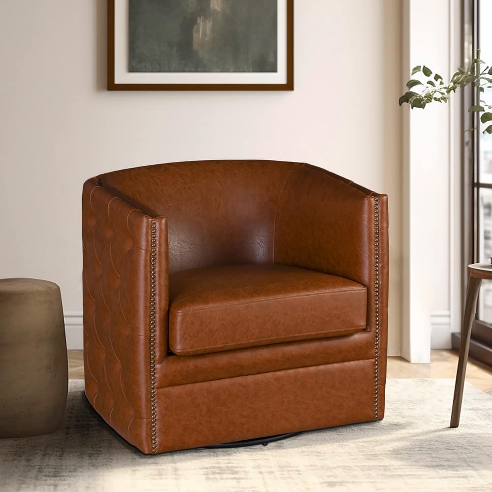 Madison Park Capstone 360-degree Swivel Barrel chair with Tufting and Nail heads