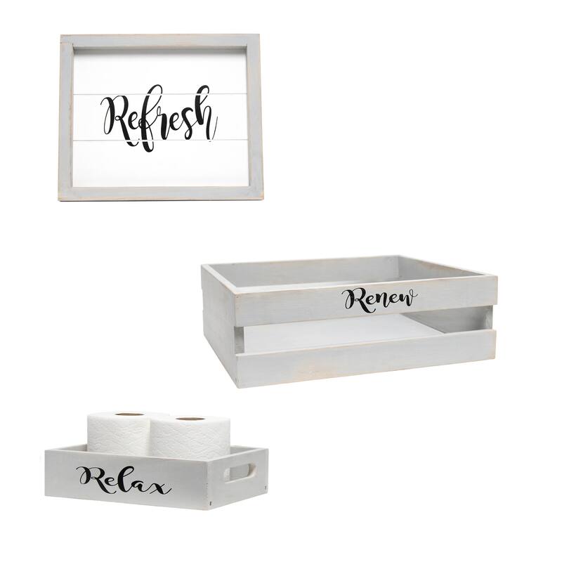 Elegant Designs Three Piece Decorative Wood Bathroom Set - Small - Gray Wash
