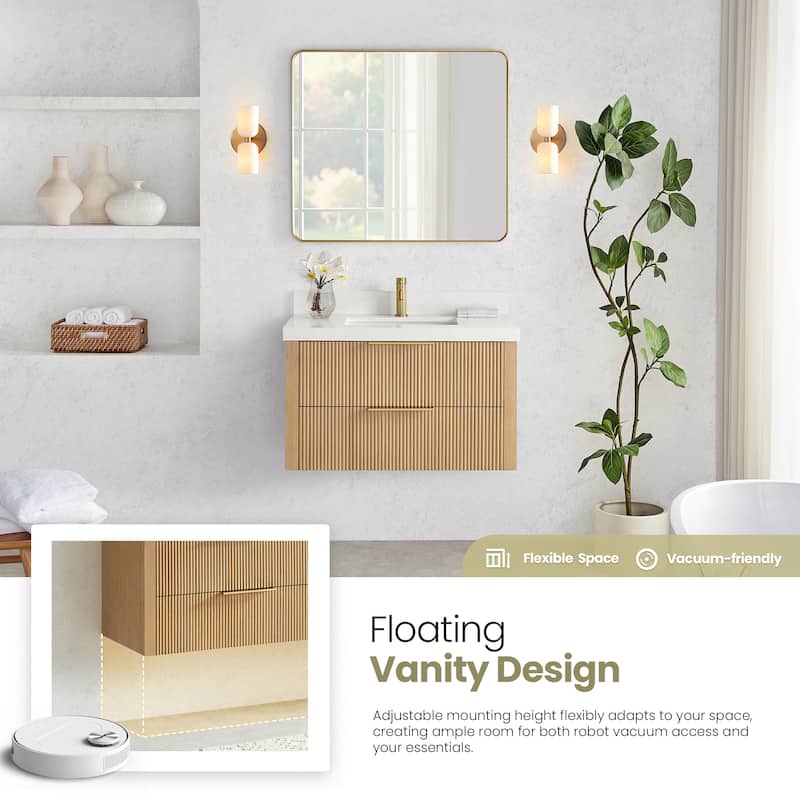 Barcelona Floating Bath Vanity with Quartz Stone Top without Mirror
