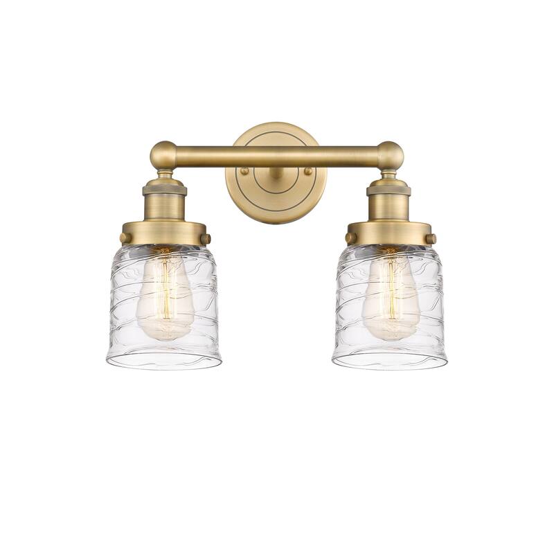 Innovations Lighting 616-2W-10-16 Bell Vanity Bell 2 Light 16" Wide - Brushed Brass / Clear Deco Swirl