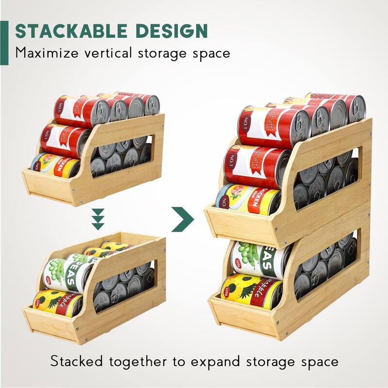 Bamboo Can Organizers and Storage,Soda Can Organizer Beverage Drink Holders Stackable Canned Goods Organizer Can Dispenser