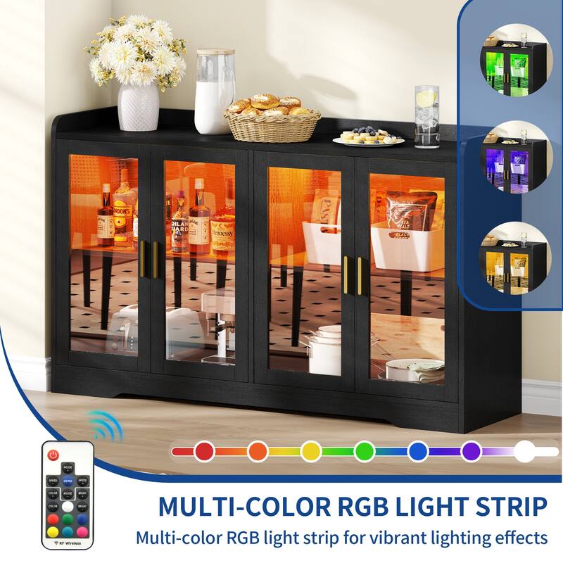 Moasis 55'' Sideboard Buffet Cabinet with LED Light, Storage Cabinet with Doors and Adjustable Shelves