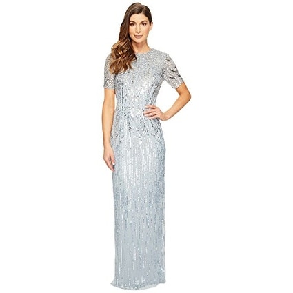 adrianna papell beaded short sleeve gown