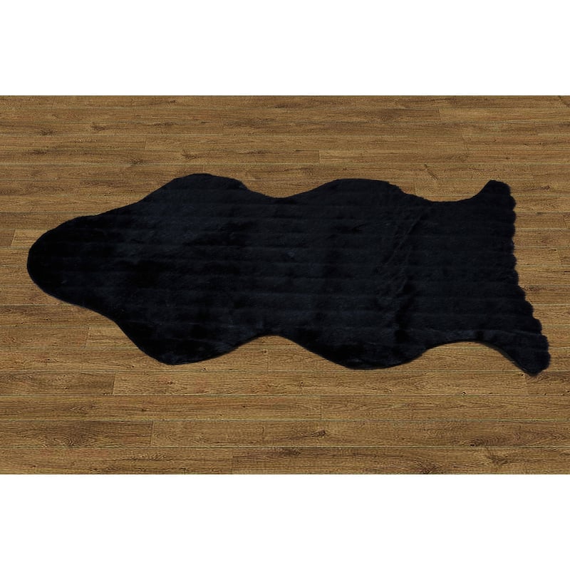 Serenta FauxFur Rug Sheepskin Shape Pelt Rug with Slip Stopping Pad - 30" x 47" - black mink