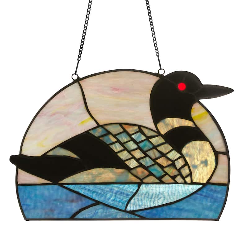 Loon River of Goods Multicolored Stained Glass Window Panel - 14" x 0.25" x 9.5" - Blue