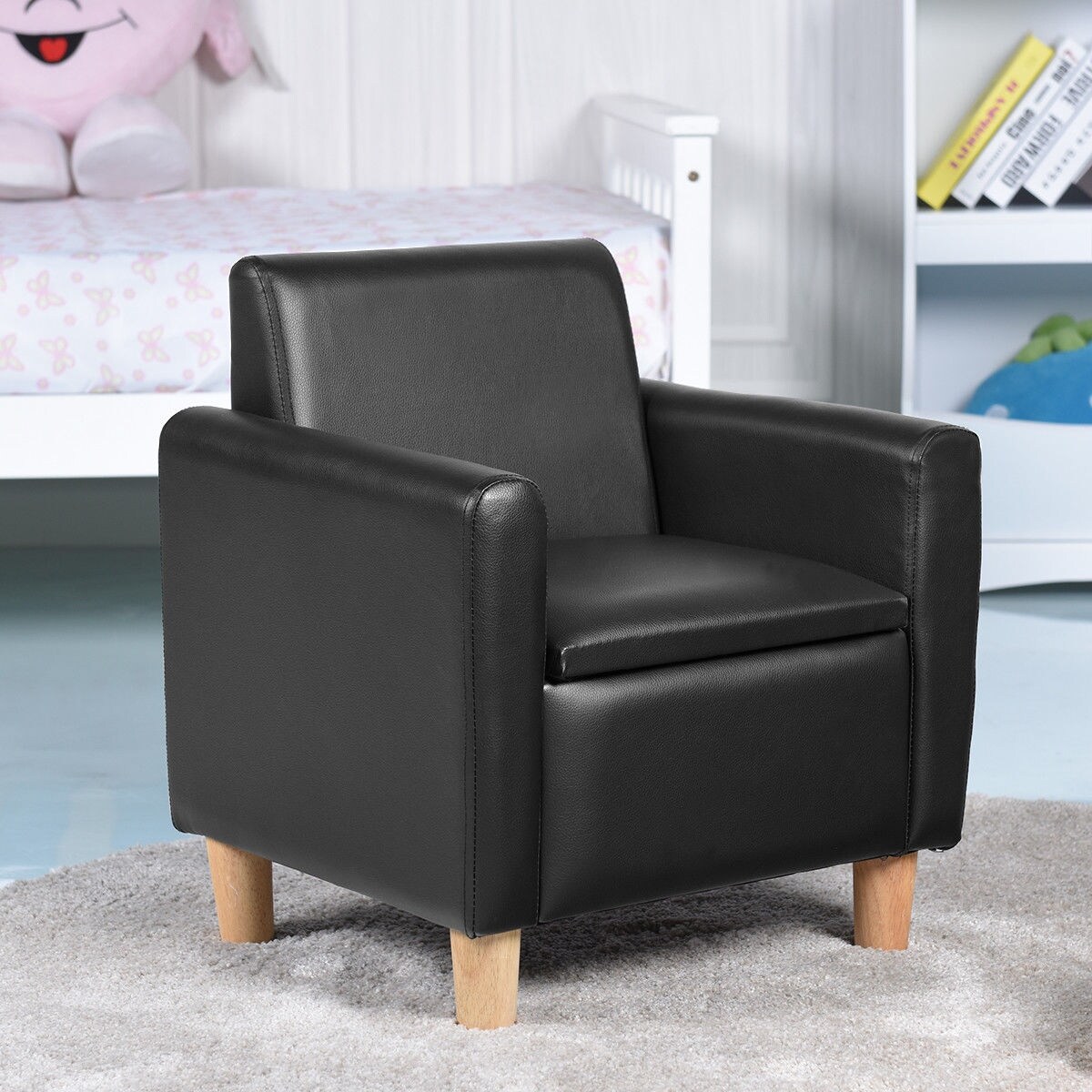 Shop Gymax Single Kids Sofa Armrest Chair Wood Construction W Storage Box Living Room Black Overstock 22833858
