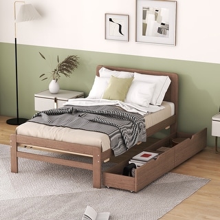Twin Size Platform Bed Frame with Under-Bed Storage Drawers and Modern Clean Design