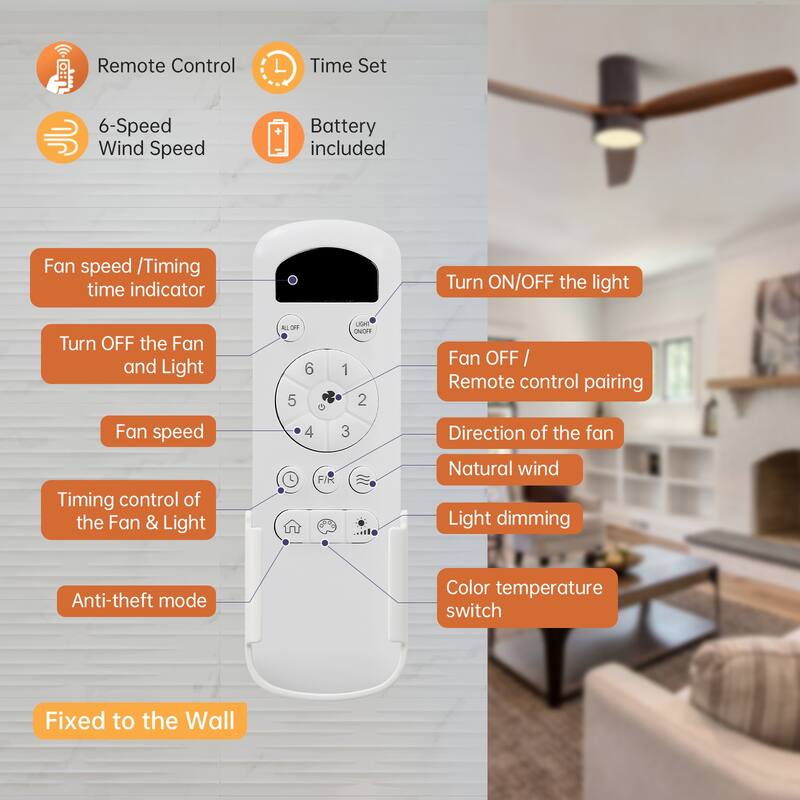 Sofucor 42/52 Inch Low Profile Flush Mount Ceiling Fan with Light,Remote Control,Solid wood/ABS Blades,Reversible Quiet DC Motor