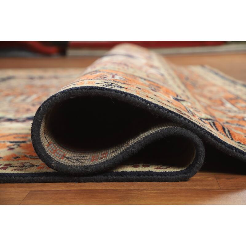 Dark Blue Heriz Serapi Indian Area Rug Hand-Knotted Wool Carpet - 8'11" x 11'11"