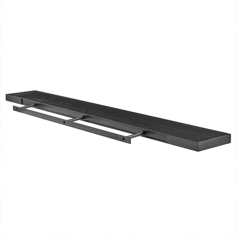 HomeRoots 75" Black Wooden Wall Mounted Floating Shelf