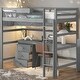 preview thumbnail 2 of 11, Grey Wood Twin Size Loft Bed with Multiple Storage Desk, Blackboard, Shelf and 3 Drawers