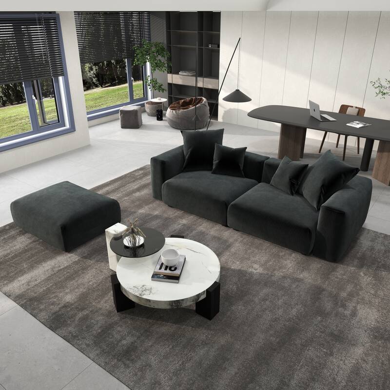 102" Oversized Corduroy Modular Sofa Reversible Couch with Ottoman